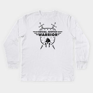 Social Justice Warrior (SJW) - funny shield, helmet and swords warrior Kids Long Sleeve T-Shirt